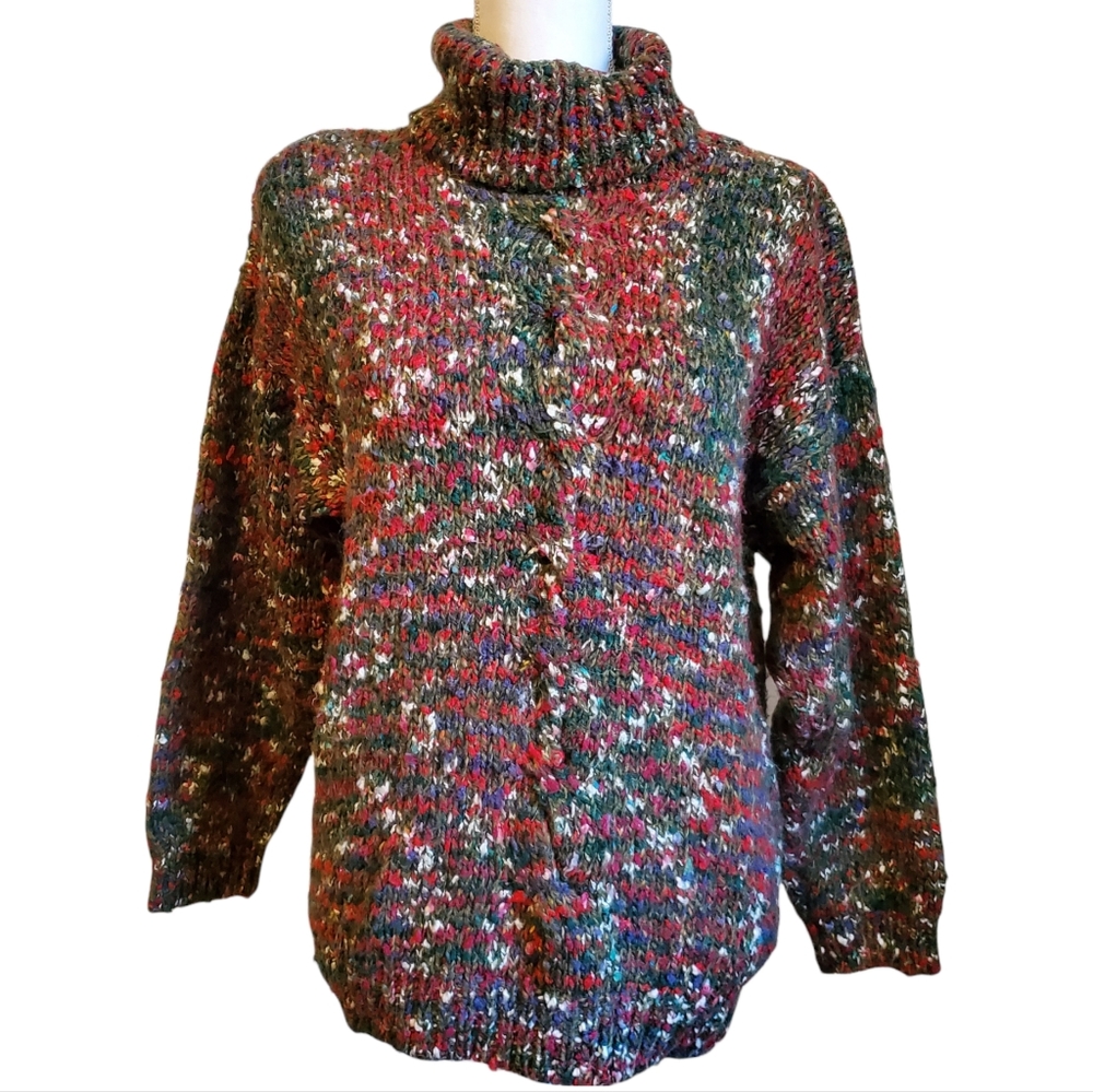Vintage Y2K Illustrations Chunky Marled Cable Knit Turtleneck Sweater